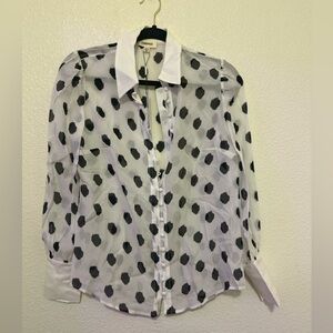 L’AGENCE Silk  Print Contrast Collar Long Sleeve Top Size XS
